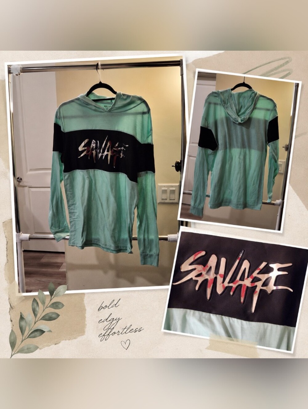 Savage Graphic Hoodie Tee - Mint Green Long Sleeve